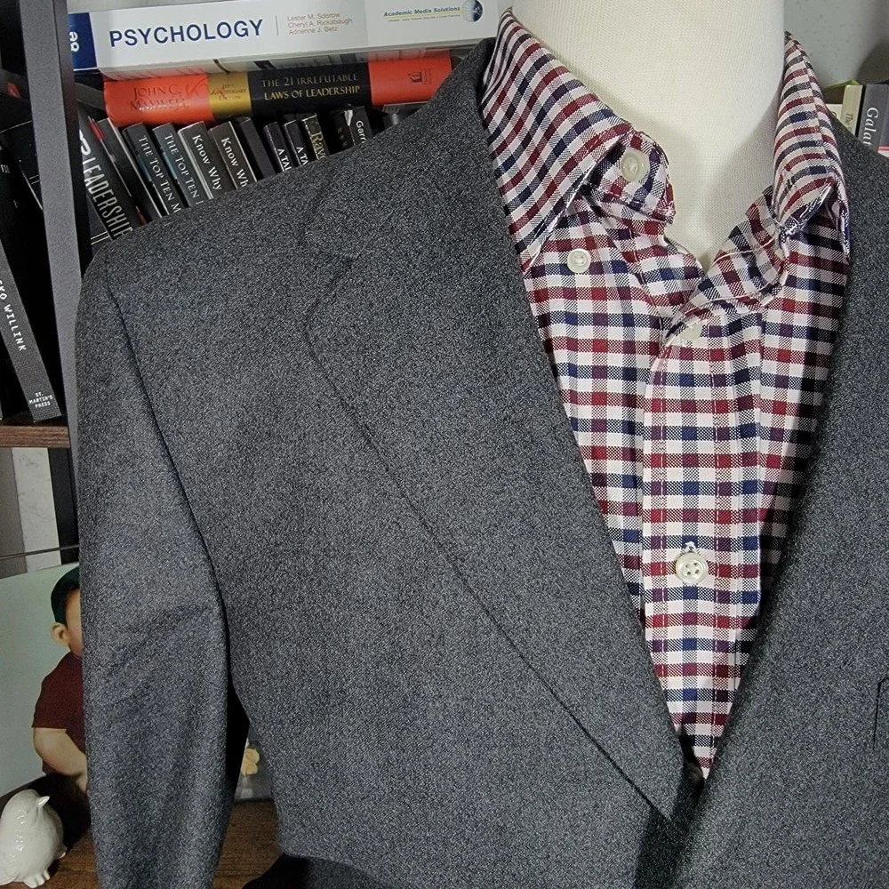 Hart Schaffner‎ Marx Men's Flannel Sport Coat Blazer Three Button Gray Wool 42R